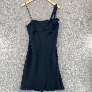 LOFT Dress Womens 2 Black Slip Chiffon Bow Accent Mini One Shoulder Party NWT